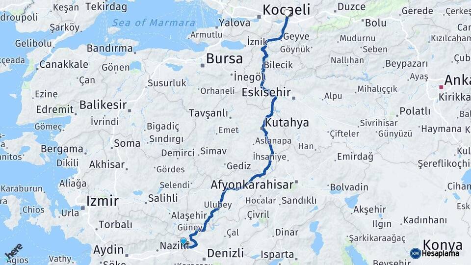 Aydın Buharkent Sakarya Arası Kaç Km - Yol Haritası