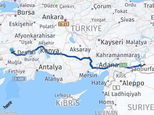 Aydın Buharkent Şanlıurfa Arası Kaç Km - Yol Haritası