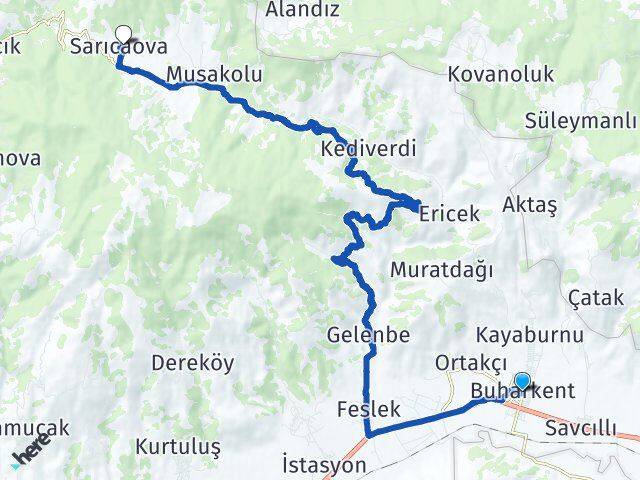 Aydın Buharkent Sarıcaova Kuyucak Arası Kaç Km - Yol Haritası