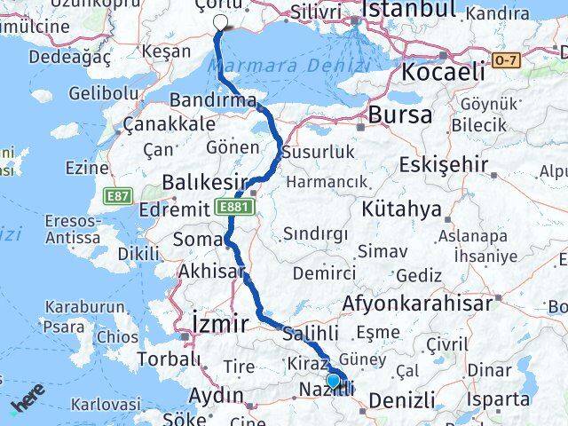 Aydın Buharkent Tekirdağ Arası Kaç Km - Yol Haritası