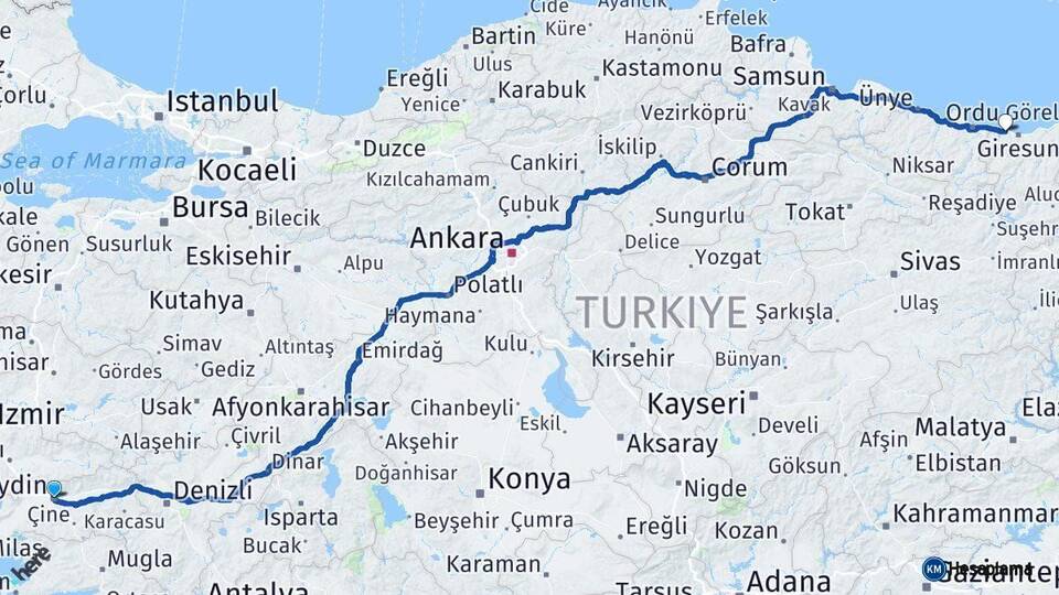 Aydın Bulancak Giresun Arası Kaç Km - Yol Haritası