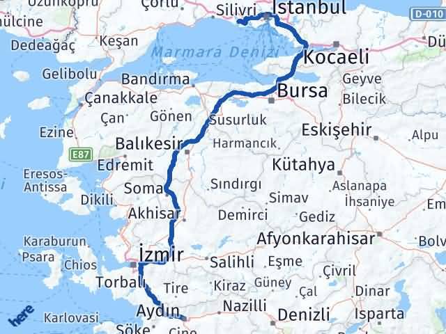 Aydın Büyükçekmece İstanbul Arası Kaç Km - Yol Haritası