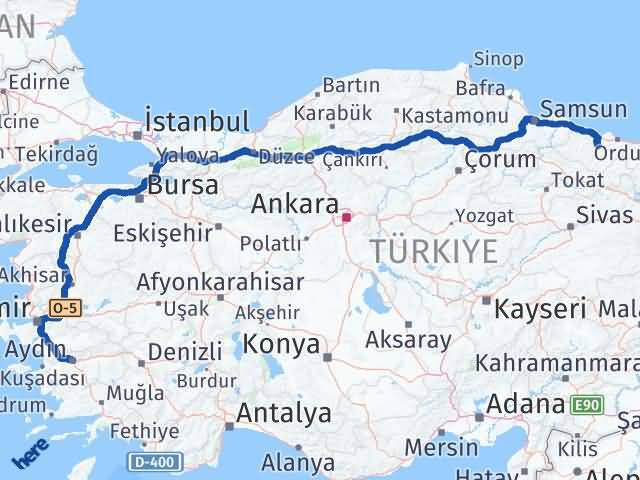 Aydın Çamaş Ordu Arası Kaç Km - Yol Haritası