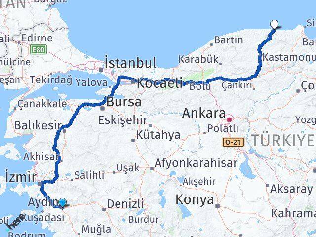 Aydın Çatalzeytin Kastamonu Arası Kaç Km - Yol Haritası