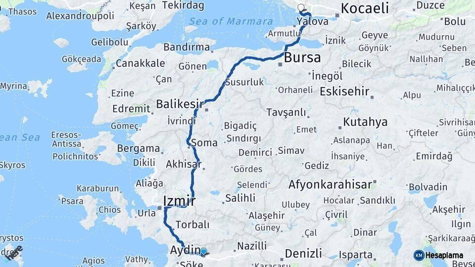 Aydın Çayırova Kocaeli Arası Kaç Km - Yol Haritası