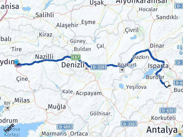Aydın Çeltikçi Burdur Arası Kaç Km - Yol Haritası