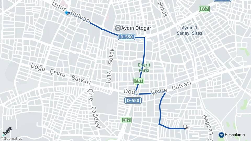 Aydın Çeştepe Efeler Arası Kaç Km - Yol Haritası