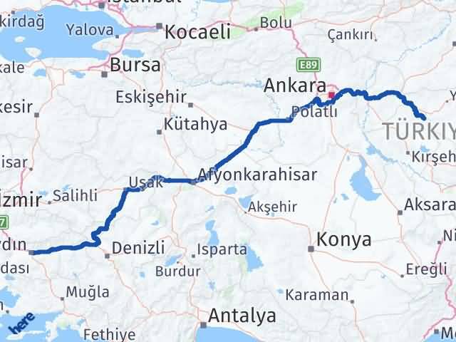 Aydın Çiçekdağı Kırşehir Arası Kaç Km - Yol Haritası