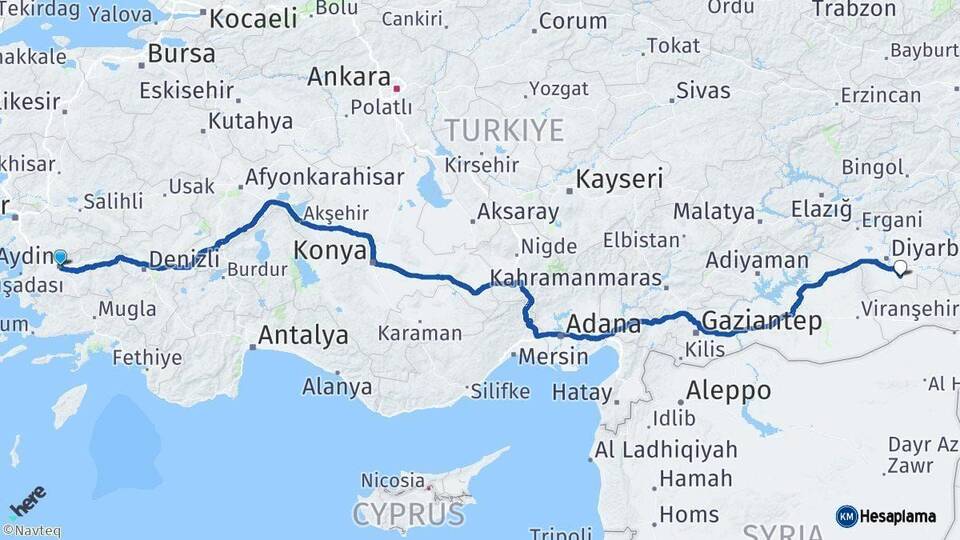 Aydın Çınar Diyarbakır Arası Kaç Km - Yol Haritası