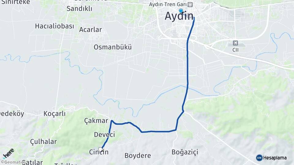 Aydın Cincin Koçarlı Arası Kaç Km - Yol Haritası