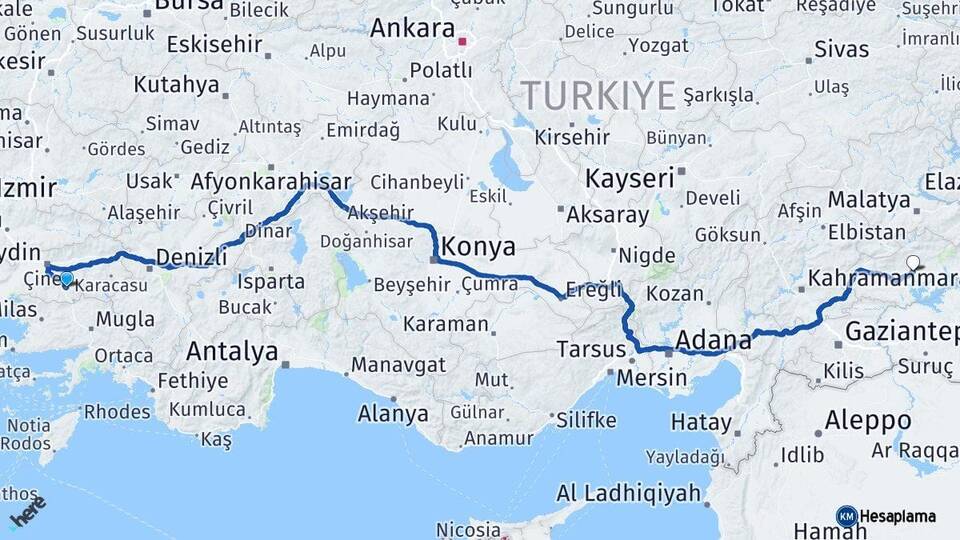 Aydın Çine Adıyaman Arası Kaç Km - Yol Haritası