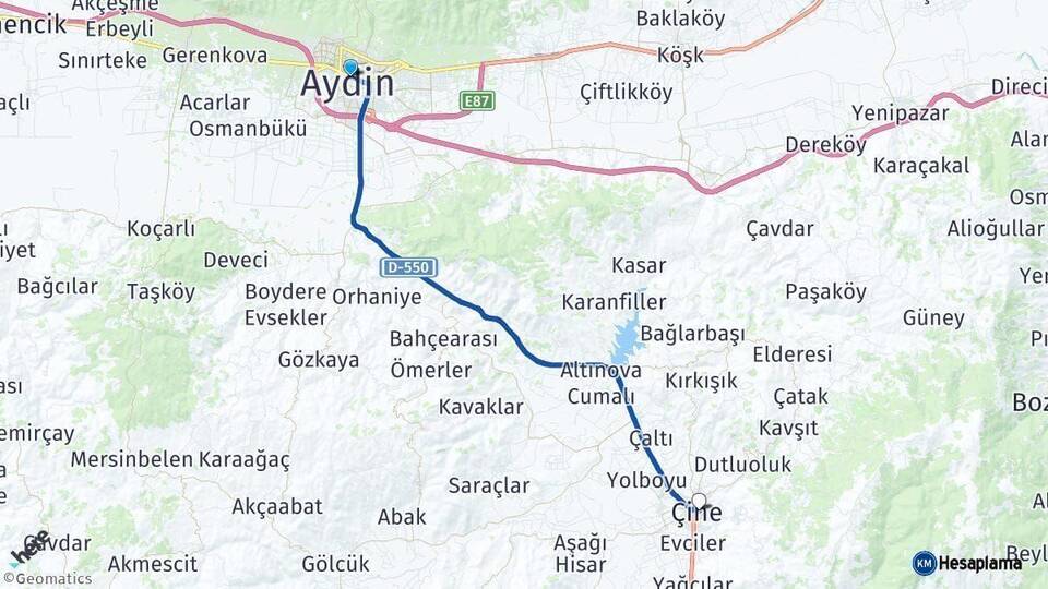 Aydın Çine Arası Kaç Km - Yol Haritası