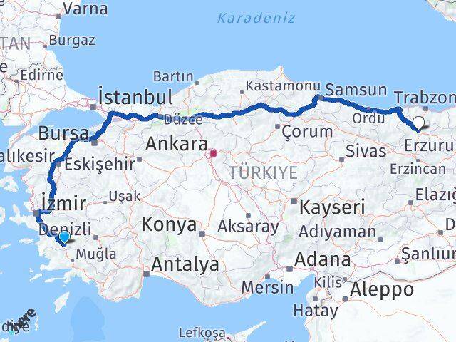 Aydın Çine Gümüşhane Arası Kaç Km - Yol Haritası