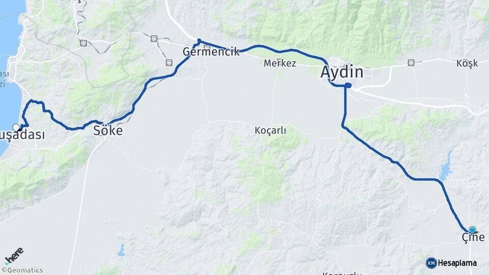 Aydın Çine Kuşadası Arası Kaç Km - Yol Haritası