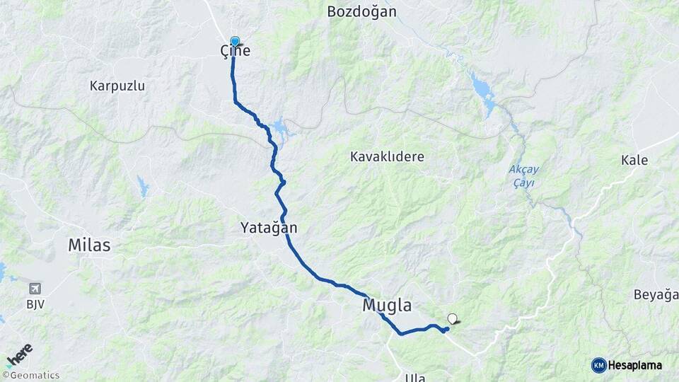 Aydın Çine Muğla Arası Kaç Km - Yol Haritası