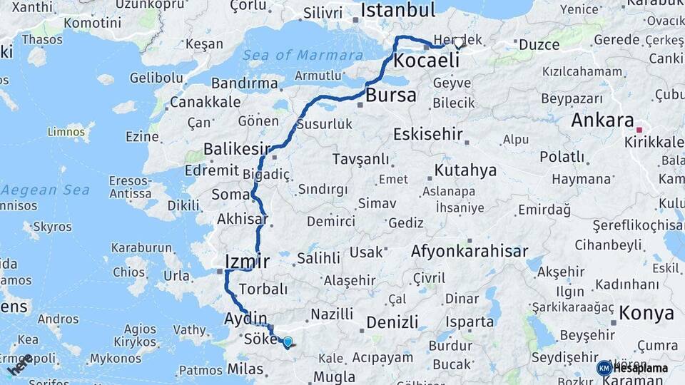 Aydın Çine Sakarya Arası Kaç Km - Yol Haritası