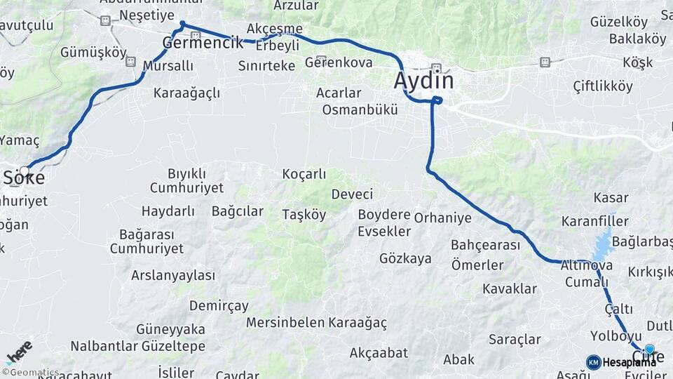 Aydın Çine Söke Arası Kaç Km - Yol Haritası
