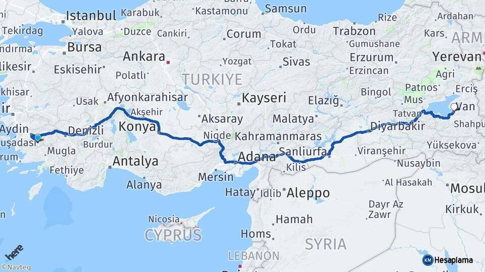 Aydın Çine Van Arası Kaç Km - Yol Haritası