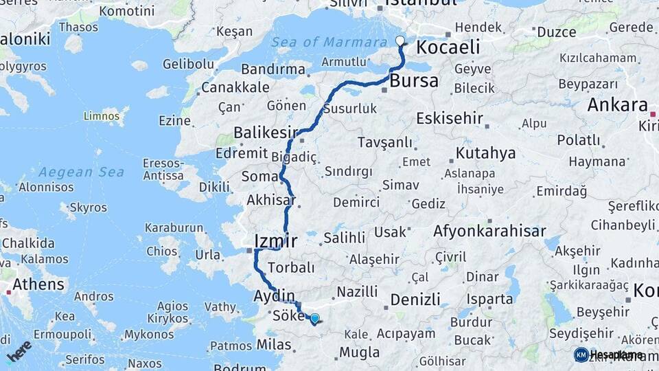 Aydın Çine Yalova Arası Kaç Km - Yol Haritası