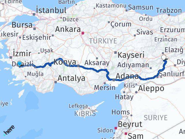 Aydın Çüngüş Diyarbakır Arası Kaç Km - Yol Haritası
