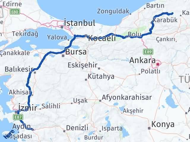 Aydın Daday Kastamonu Arası Kaç Km - Yol Haritası