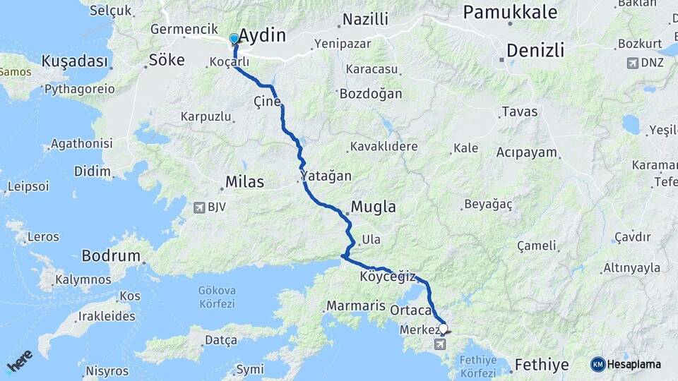 Aydın Dalaman Muğla Arası Kaç Km - Yol Haritası