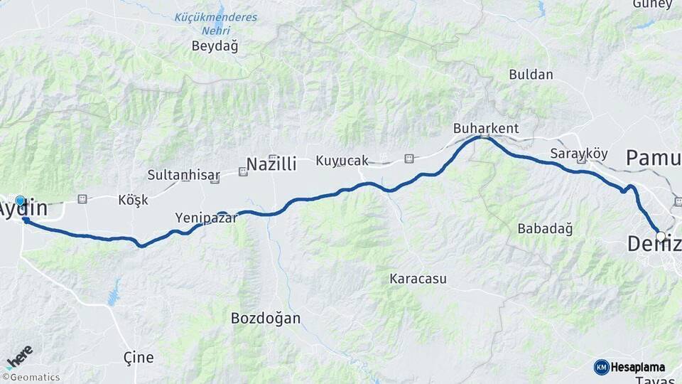 Aydın Denizli Arası Kaç Km - Yol Haritası
