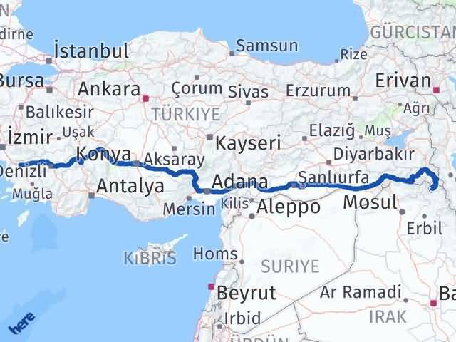 Aydın Derecik Hakkari Arası Kaç Km - Yol Haritası
