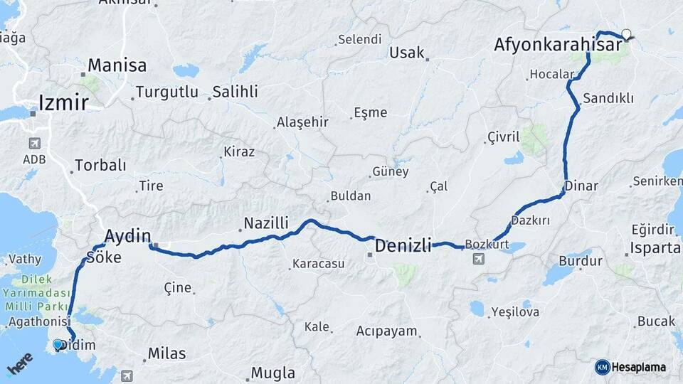 Aydın Didim Afyonkarahisar Arası Kaç Km - Yol Haritası