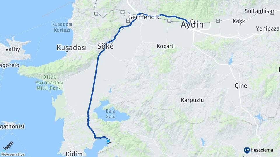 Aydın Didim Akbük Arası Kaç Km - Yol Haritası