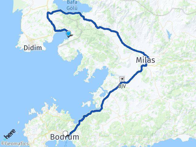 Aydın Didim Akbük Bodrum Muğla Arası Kaç Km - Yol Haritası