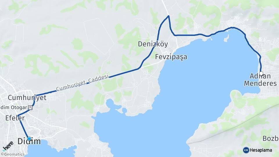 Aydın Didim Akbük Didim Arası Kaç Km - Yol Haritası