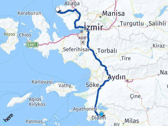 Aydın Didim Akbük Foça İzmir Arası Kaç Km - Yol Haritası