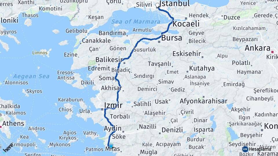 Aydın Didim Akbük İstanbul Arası Kaç Km - Yol Haritası