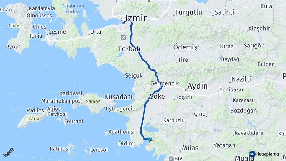 Aydın Didim Akbük İzmir Arası Kaç Km - Yol Haritası