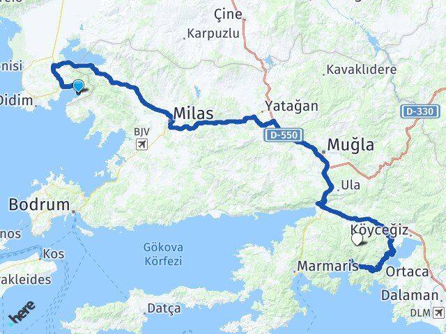 Aydın Didim Akbük Muğla Arası Kaç Km - Yol Haritası