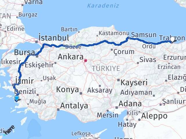Aydın Didim Akbük Trabzon Arası Kaç Km - Yol Haritası