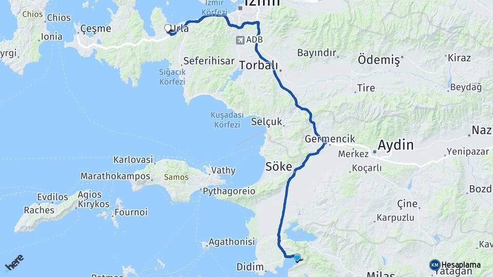 Aydın Didim Akbük Urla İzmir Arası Kaç Km - Yol Haritası