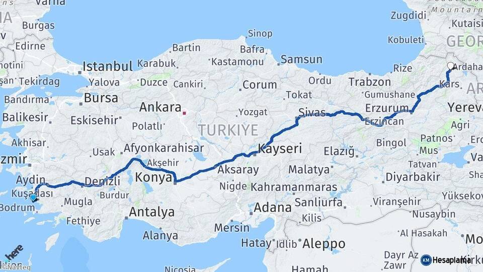 Aydın Didim Ardahan Arası Kaç Km - Yol Haritası