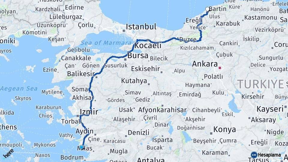 Aydın Didim Bartın Arası Kaç Km - Yol Haritası