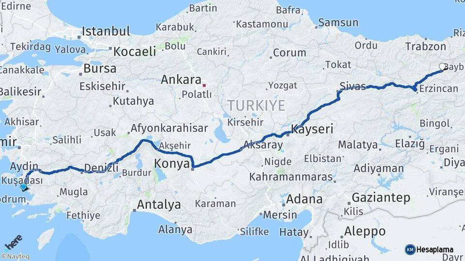 Aydın Didim Bayburt Arası Kaç Km - Yol Haritası