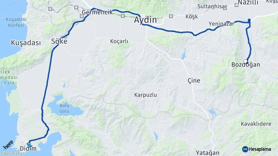 Aydın Didim Bozdoğan Arası Kaç Km - Yol Haritası
