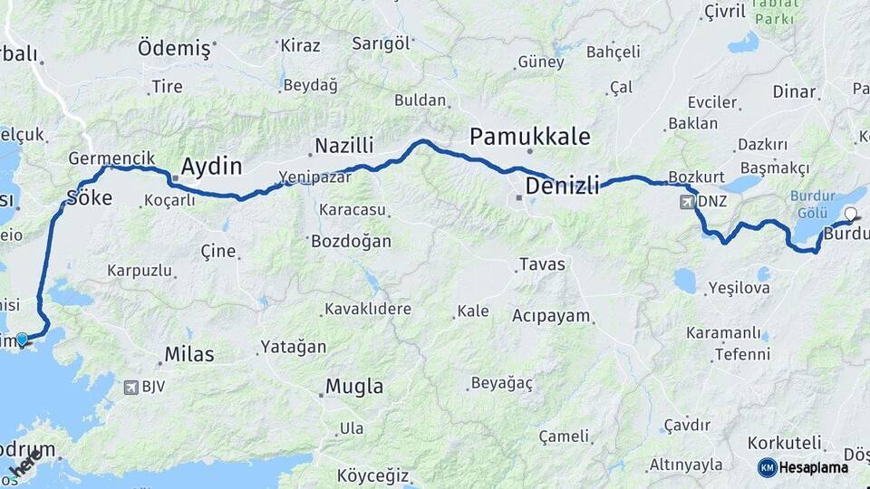 Aydın Didim Burdur Arası Kaç Km - Yol Haritası