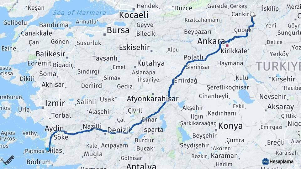 Aydın Didim Çankırı Arası Kaç Km - Yol Haritası