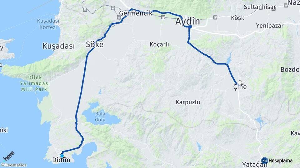 Aydın Didim Çine Arası Kaç Km - Yol Haritası