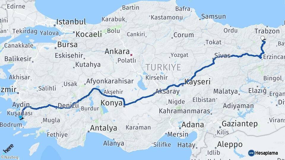 Aydın Didim Gümüşhane Arası Kaç Km - Yol Haritası