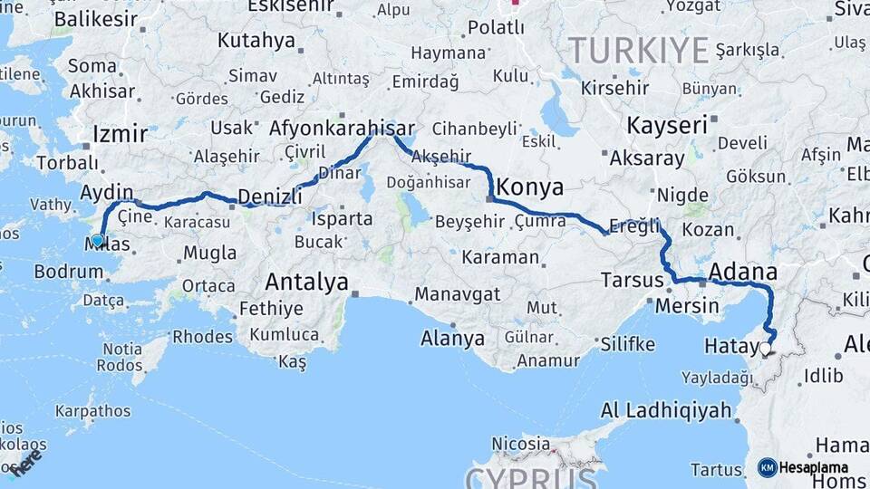 Aydın Didim Hatay Arası Kaç Km - Yol Haritası