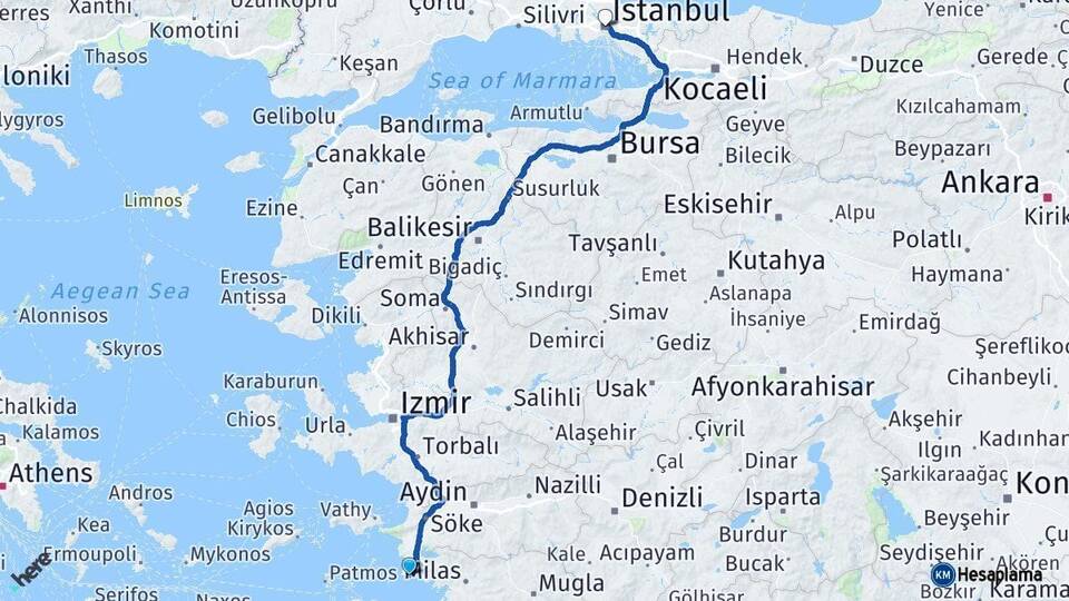 Aydın Didim İstanbul Arası Kaç Km - Yol Haritası