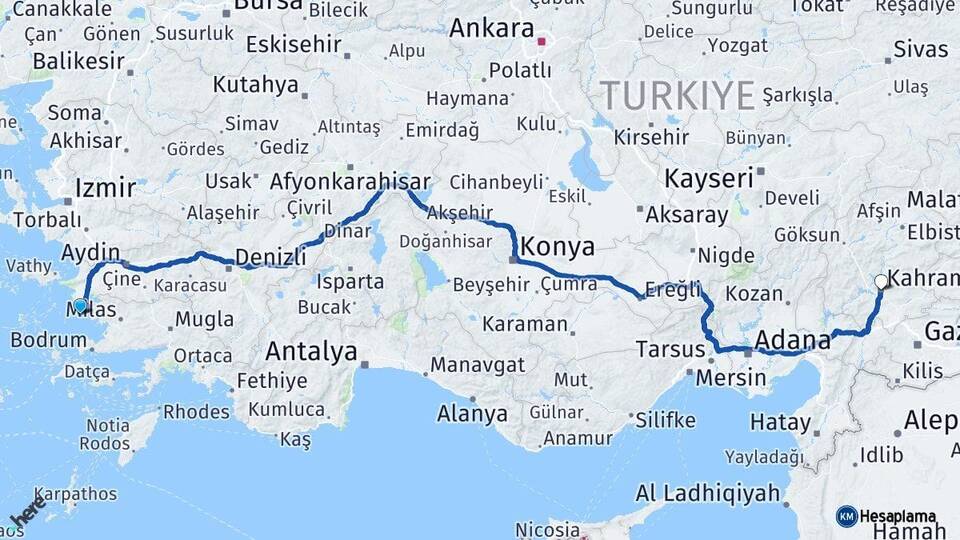 Aydın Didim Kahramanmaraş Arası Kaç Km - Yol Haritası