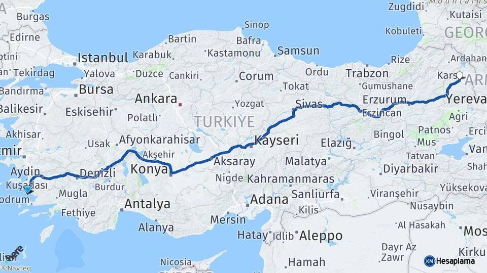 Aydın Didim Kars Arası Kaç Km - Yol Haritası